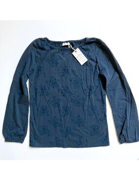 NWT FatFace Girls' Navy Embroidered T Shirt 12-13 Floral Cotton Blouse British